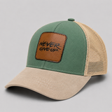 Shozef Green & Tan “Never Give Up” Trucker Cap